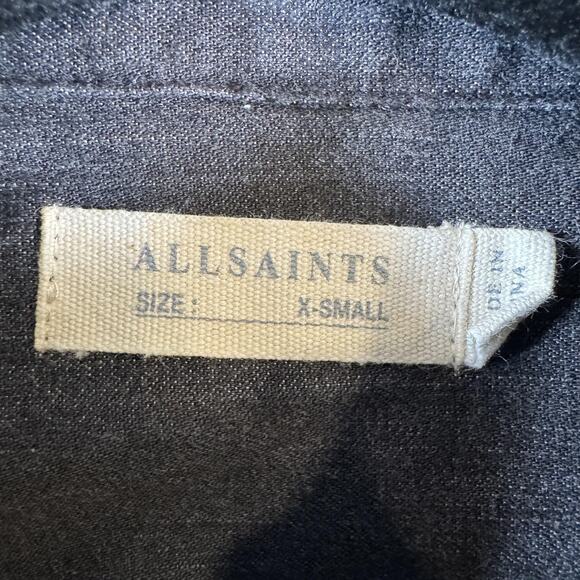 AllSaints Denim Shirt Mens XS Corduroy Collar Gray Flap Pockets Nice Fade - Picture 5 of 14
